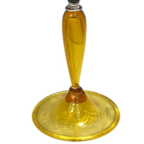 Murano Signed 'Antichi Angeli' Amber Venetian Glass Wine Goblets Italy-Set of 7 - Picture 5 of 6